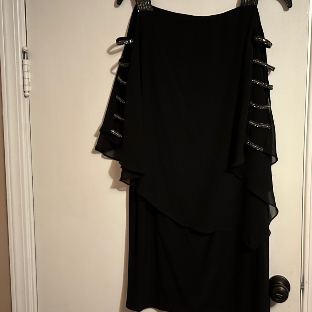 MSK Black Asymmetrical Dress with Silver Accents